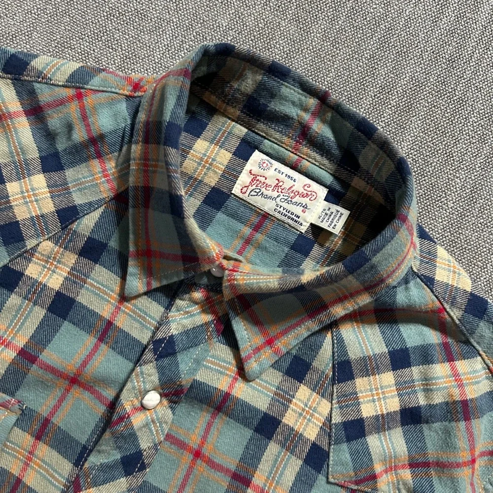 True Religion Western Shirt Mens XL Blue Plaid Flannel Pearl Snap MP4BV92VR